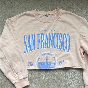 Garage California Graphic Crop Sweater - Light Peach and Blue